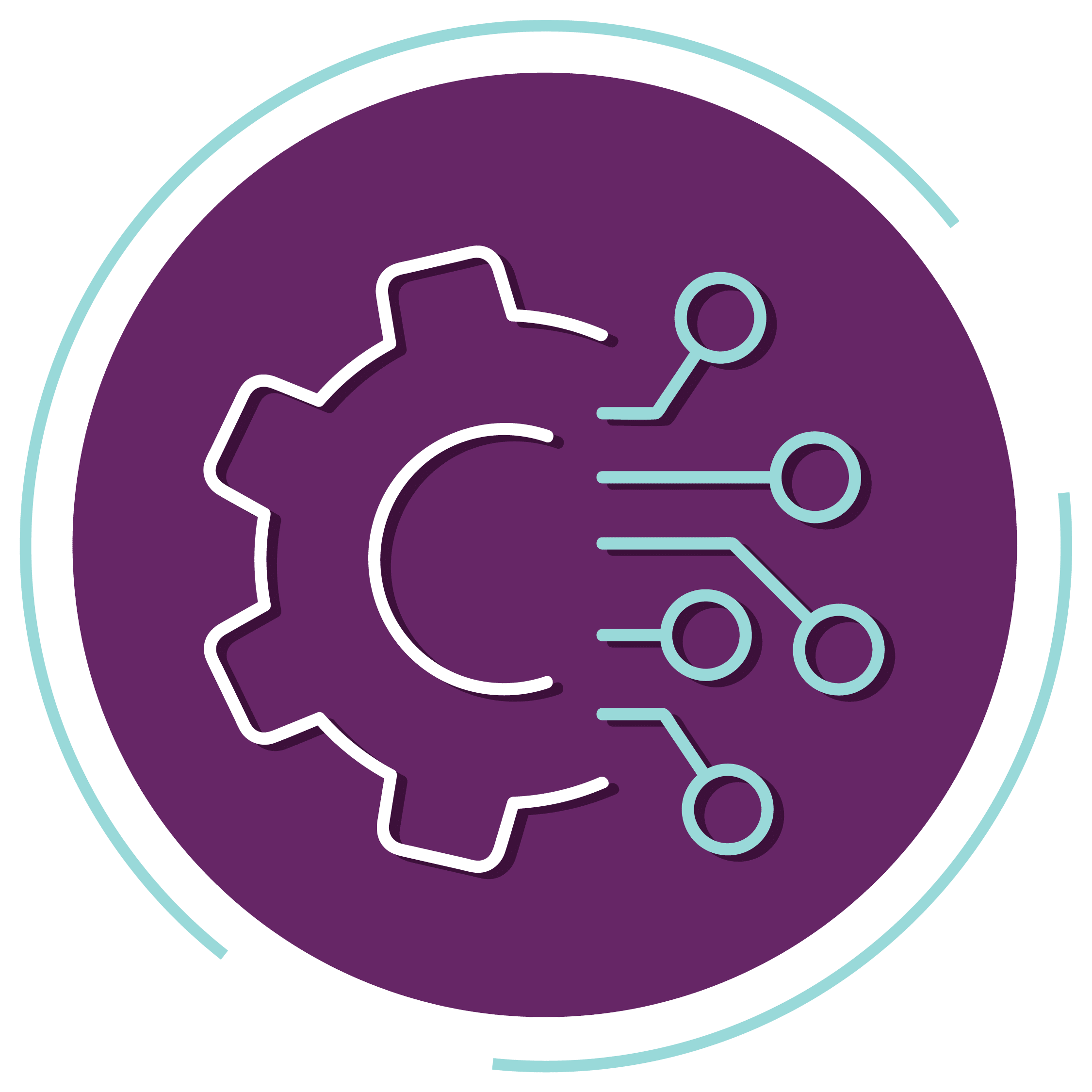 Icon representing advanced orthodontic technology with a gear and digital connection lines.