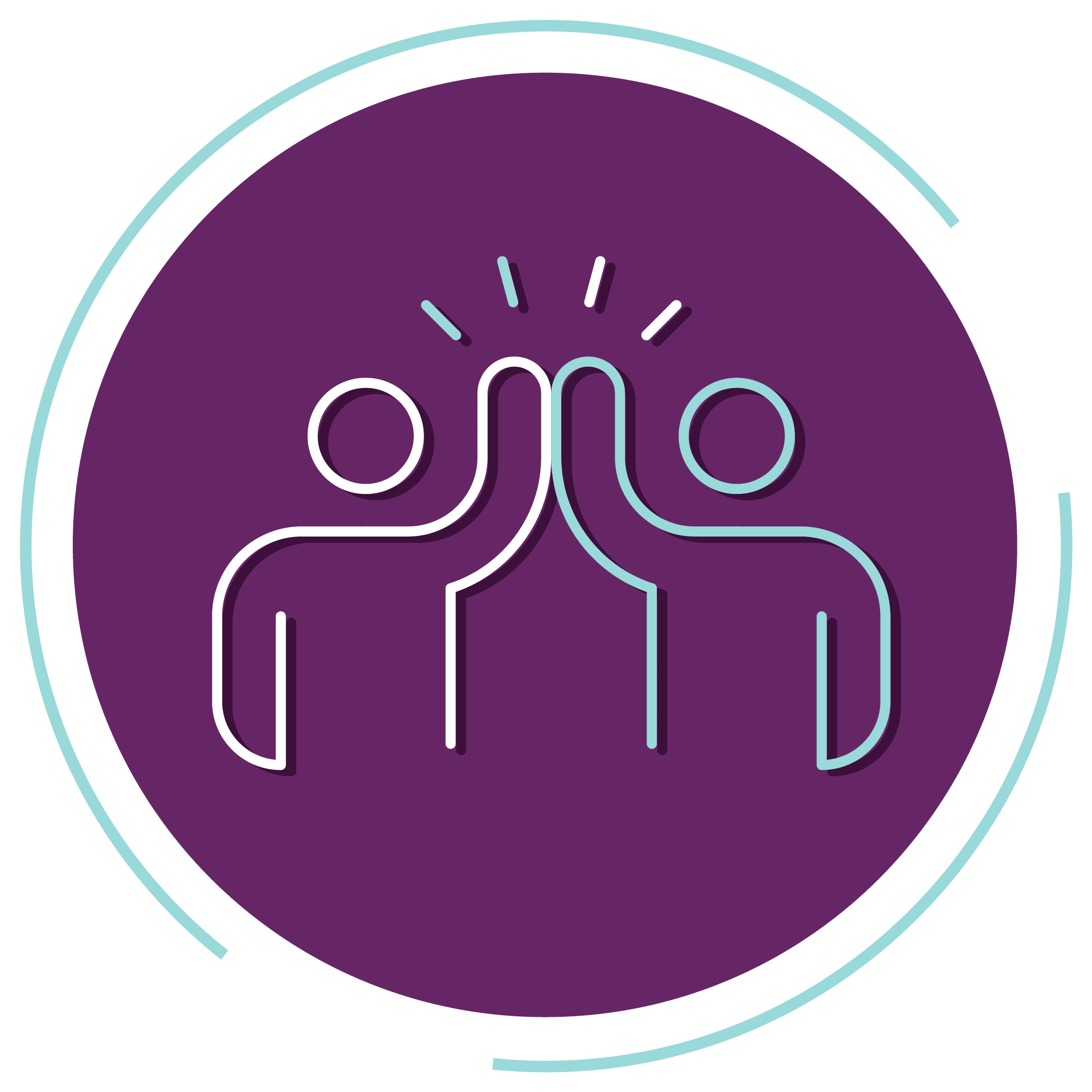 Icon representing a fun, friendly atmosphere with two people giving a high five.