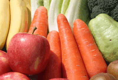 Photo of fruits and vegetables, representing orthodontic-friendly foods