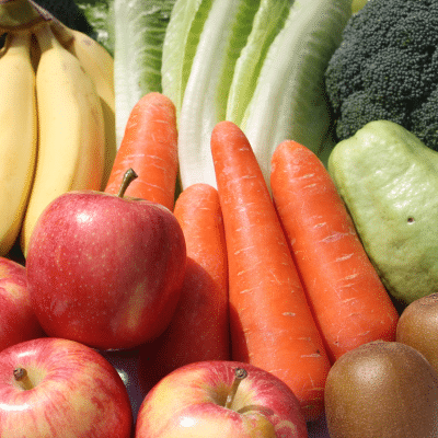 Photo of fruits and vegetables, representing orthodontic-friendly foods